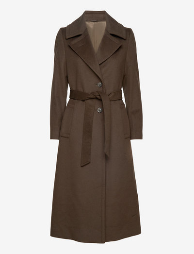 Cashmere Coat W - Clareta Belt Long - winter coats - olive/khaki