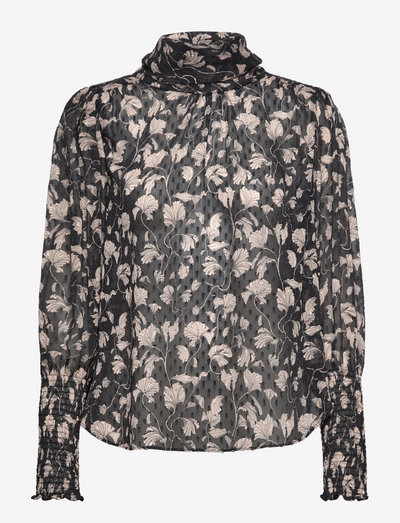 3479 Chiffon - Lizeth - long sleeved blouses - black