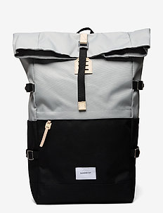 BERNT - ryggsekker - multi grey/black with natural leather