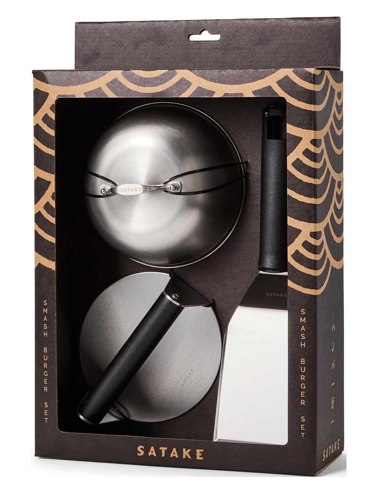 SATAKE Smash Burger Set Stainless Steel, Schwarz Handle Braun - H 40CM - Unisex
