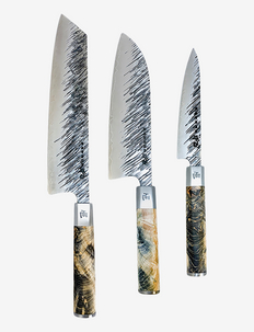 Satake knife set, Kiritsuke, Santoku and Petty - messersets - steel and multicolored