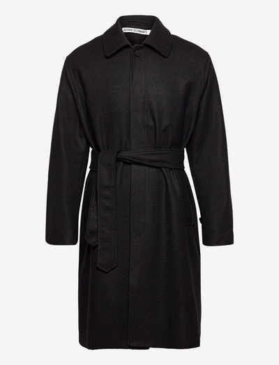 BELTED HERRINGBONE COAT - manteaux de laine - black melange