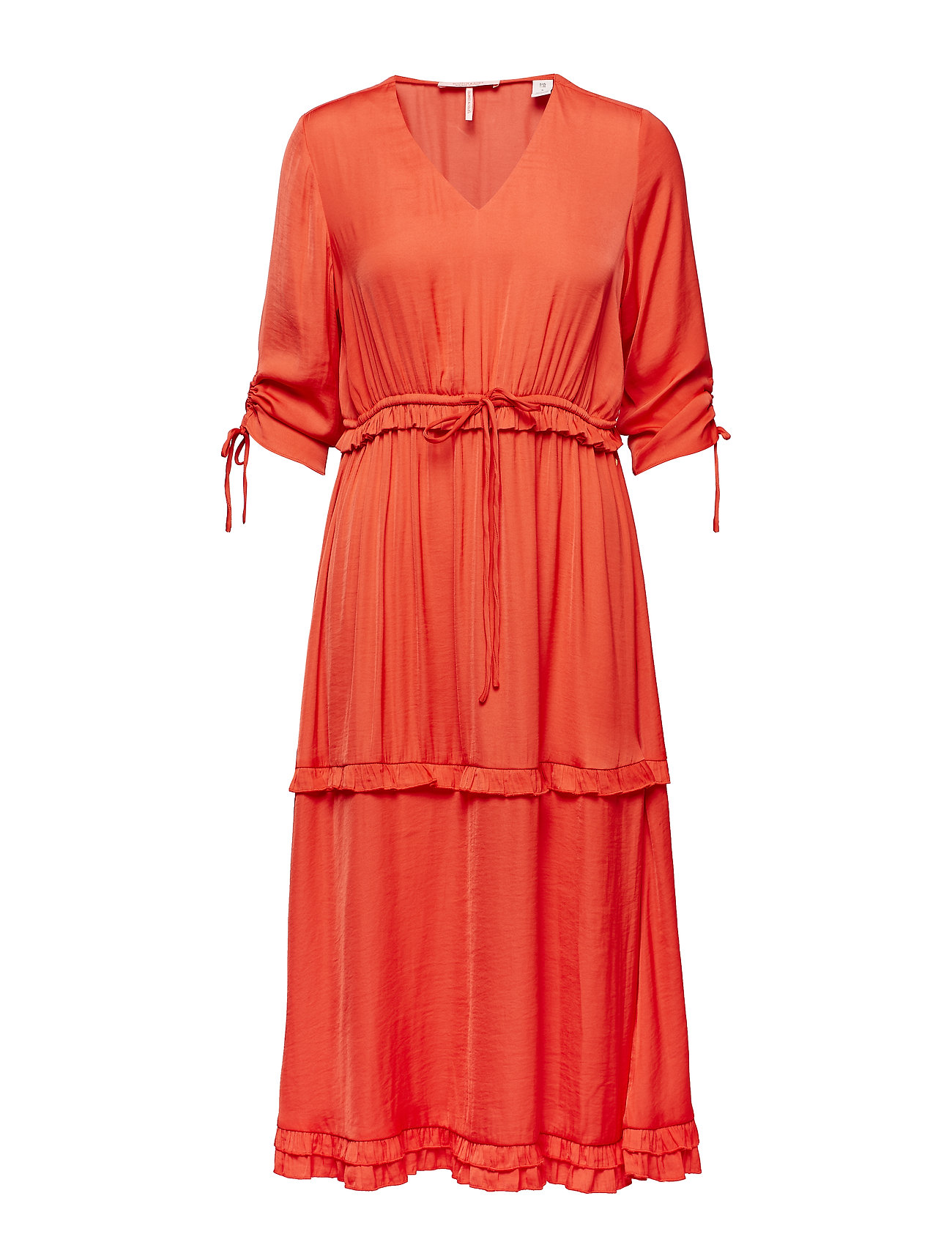 Midi Length Dress With V Neck And Ruffles Jurk Knielengte Oranje Scotch Soda scotch soda kopen in de aanbieding