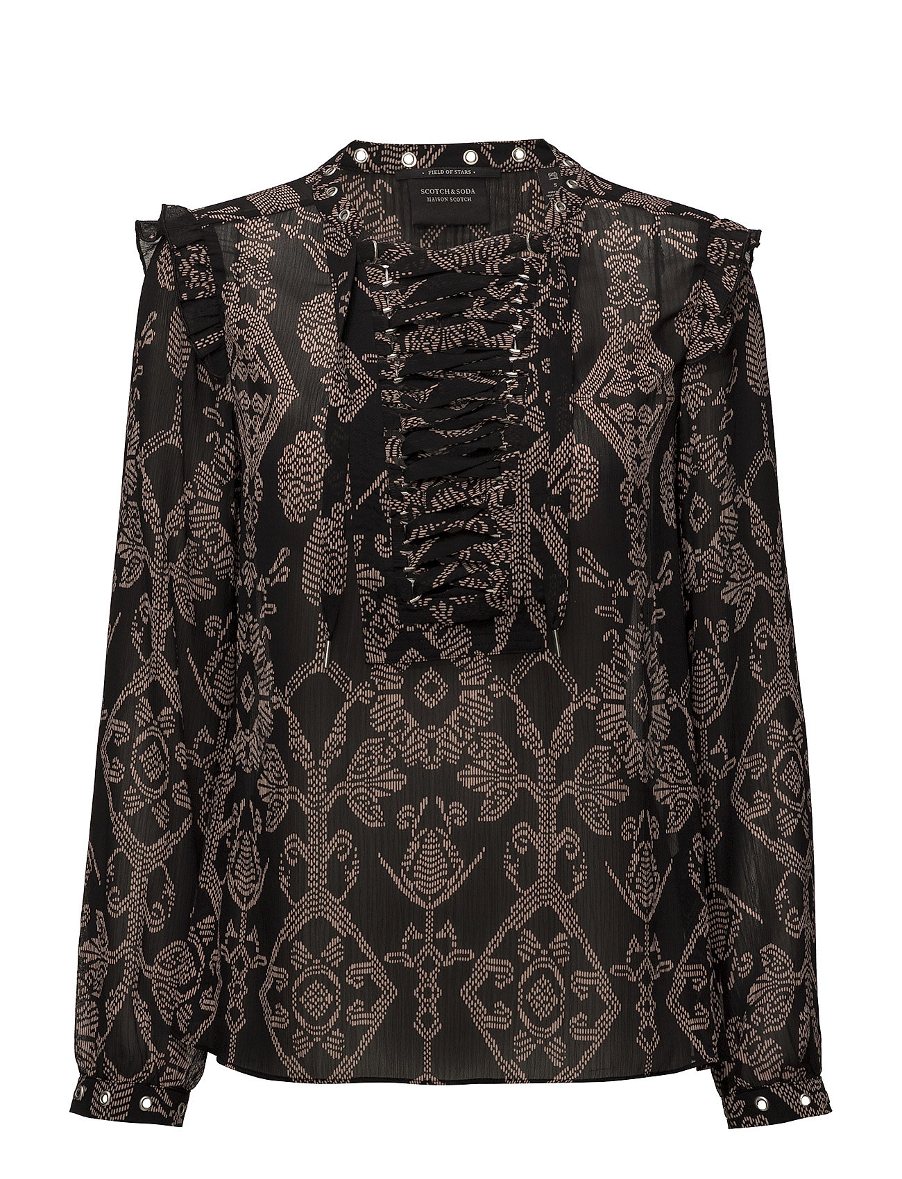 Sheer Printed Top Blouse Lange Mouwen Zwart Scotch Soda scotch soda kopen in de aanbieding