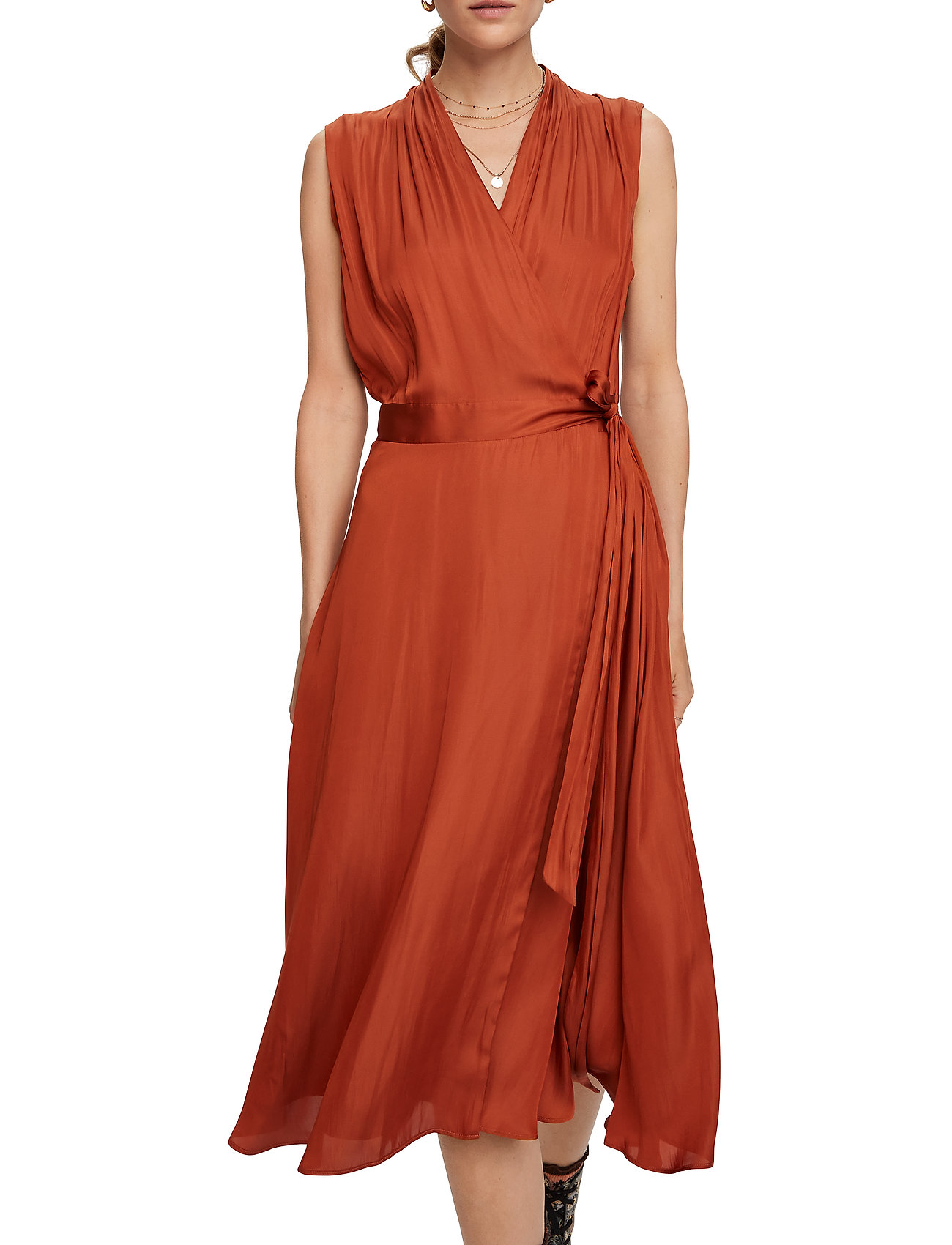 copper wrap dress