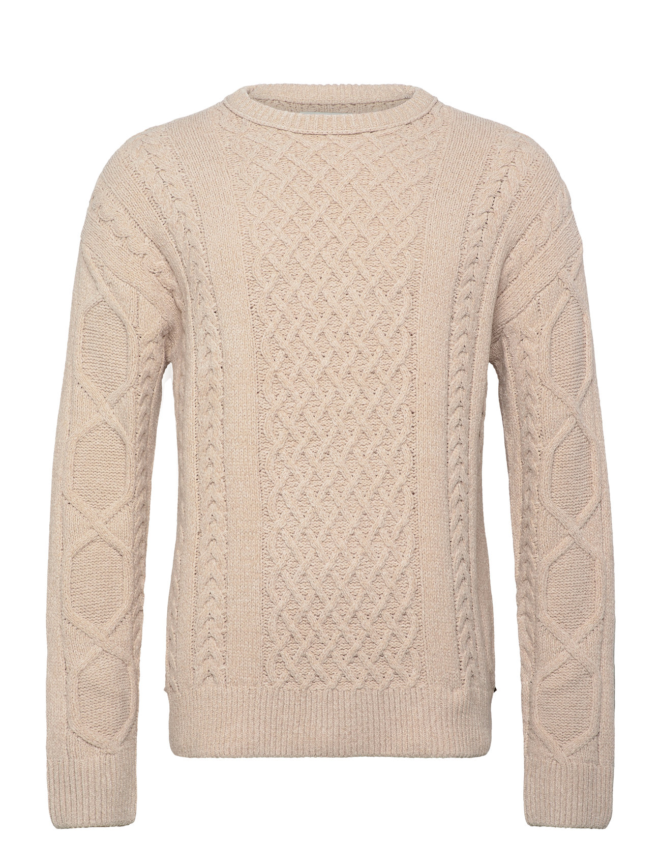 Scotch & Soda Round Neck Extra Dropped Shoulder Chenille Cable Sweater Beige