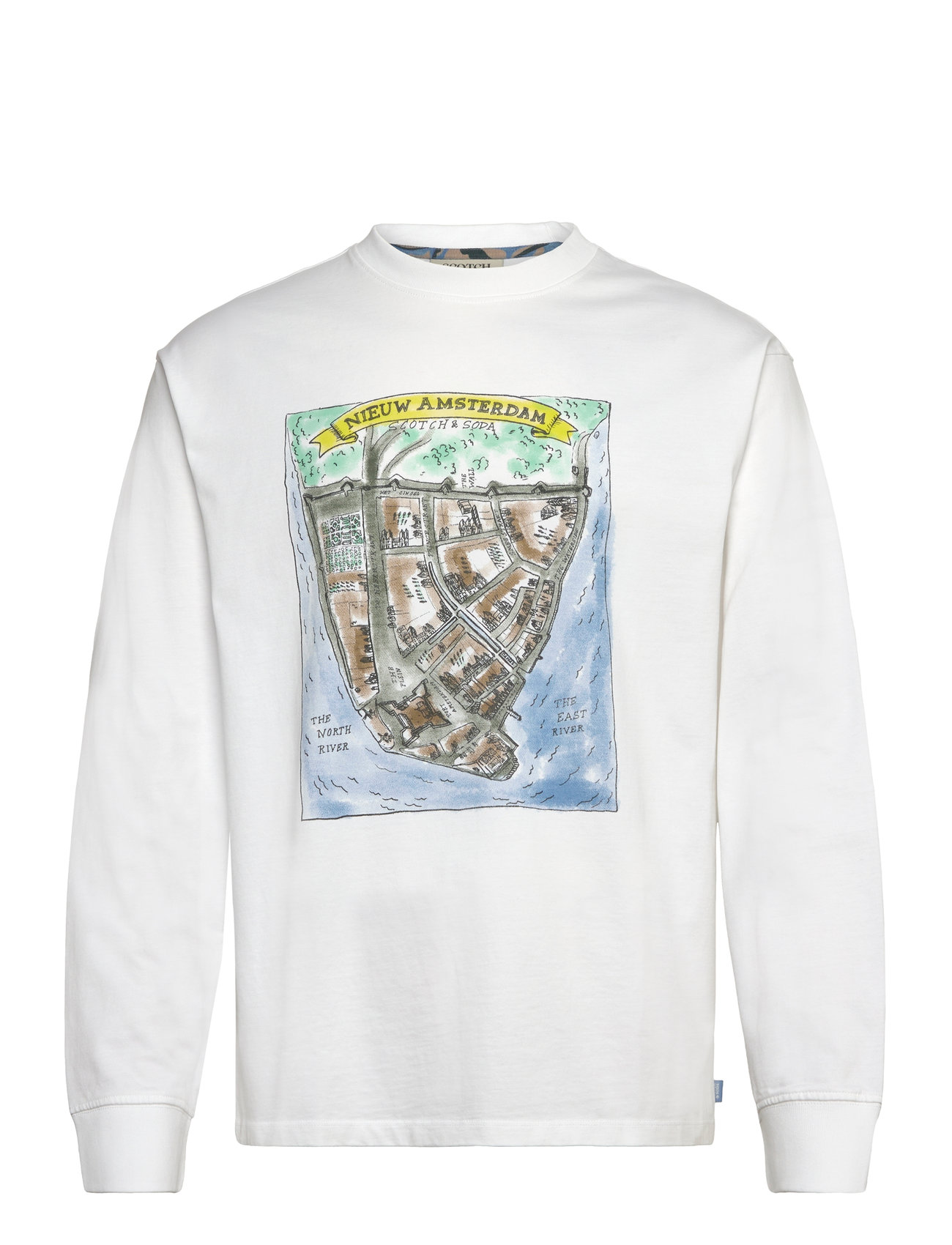 Scotch & Soda Front Artwork Relaxed Fit Long Sleeve T-Shirt Vit