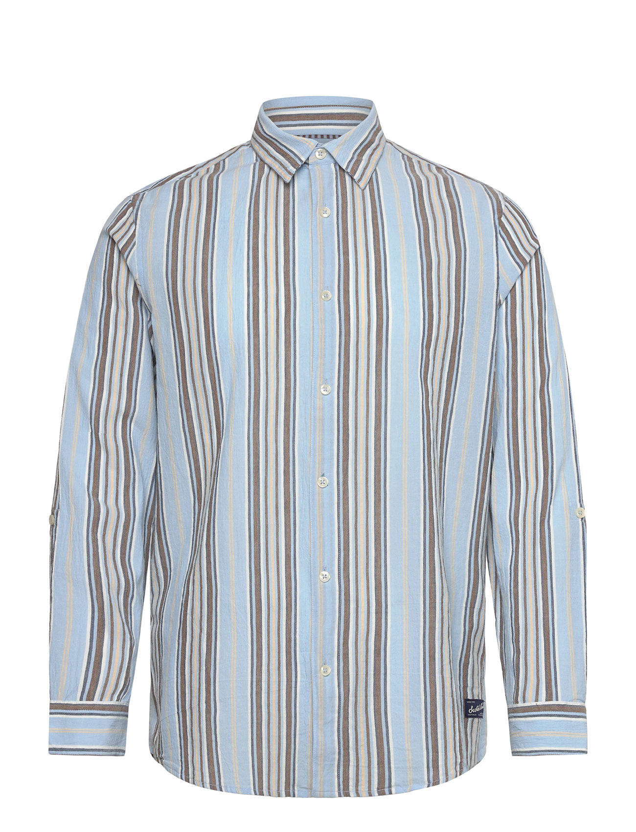 Scotch & Soda Crinkled-Stripe Regular Fit Shirt, S, Blue, Shirts > Striped Shirts, Herre