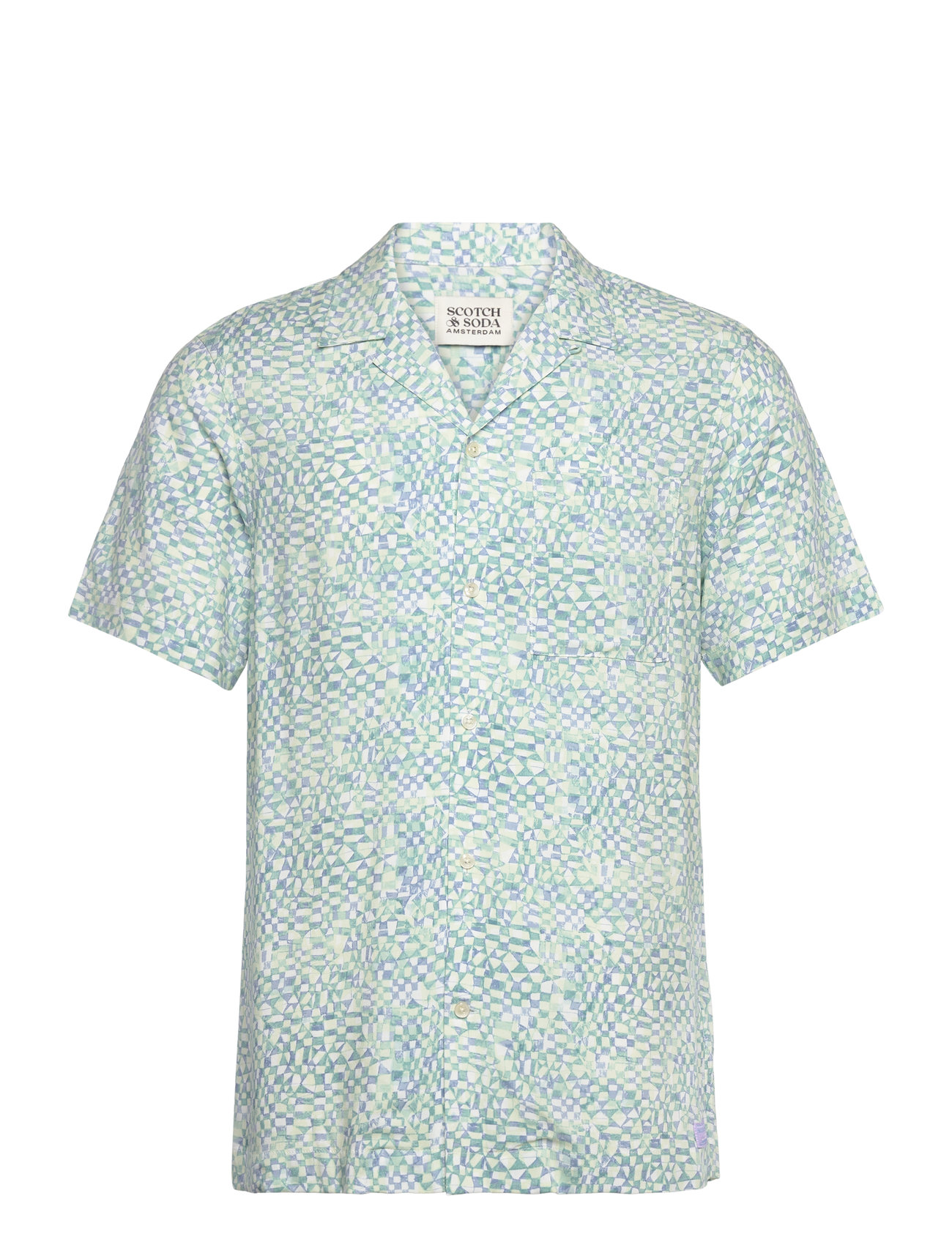 Scotch & Soda Aop Short-Sleeved Regular Fit Viscose Shirt, S, Blue, Skjorter > Kortærmede Shirts, Herre