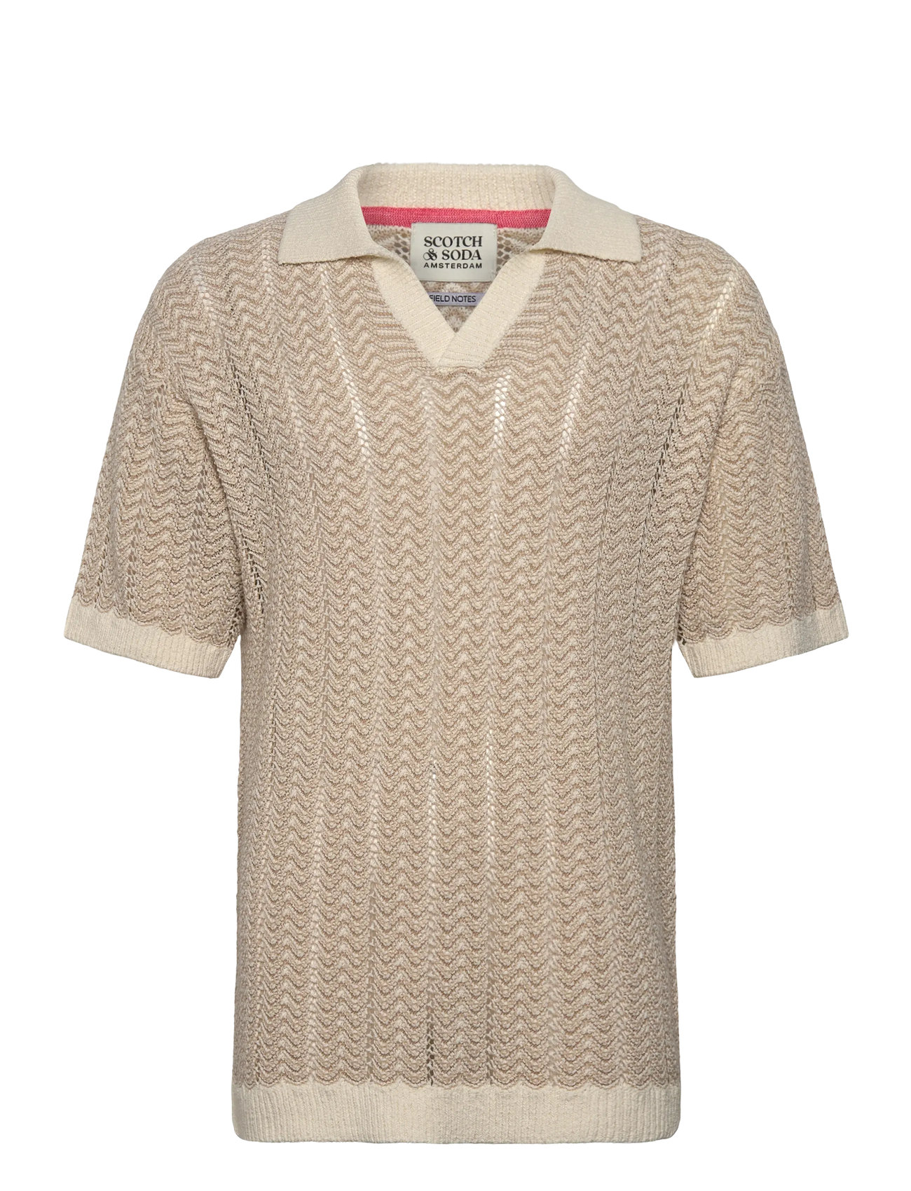 SCOTCH & SODA Open Structured Strick V-Ausschnitt Polo Beige - L - Herren