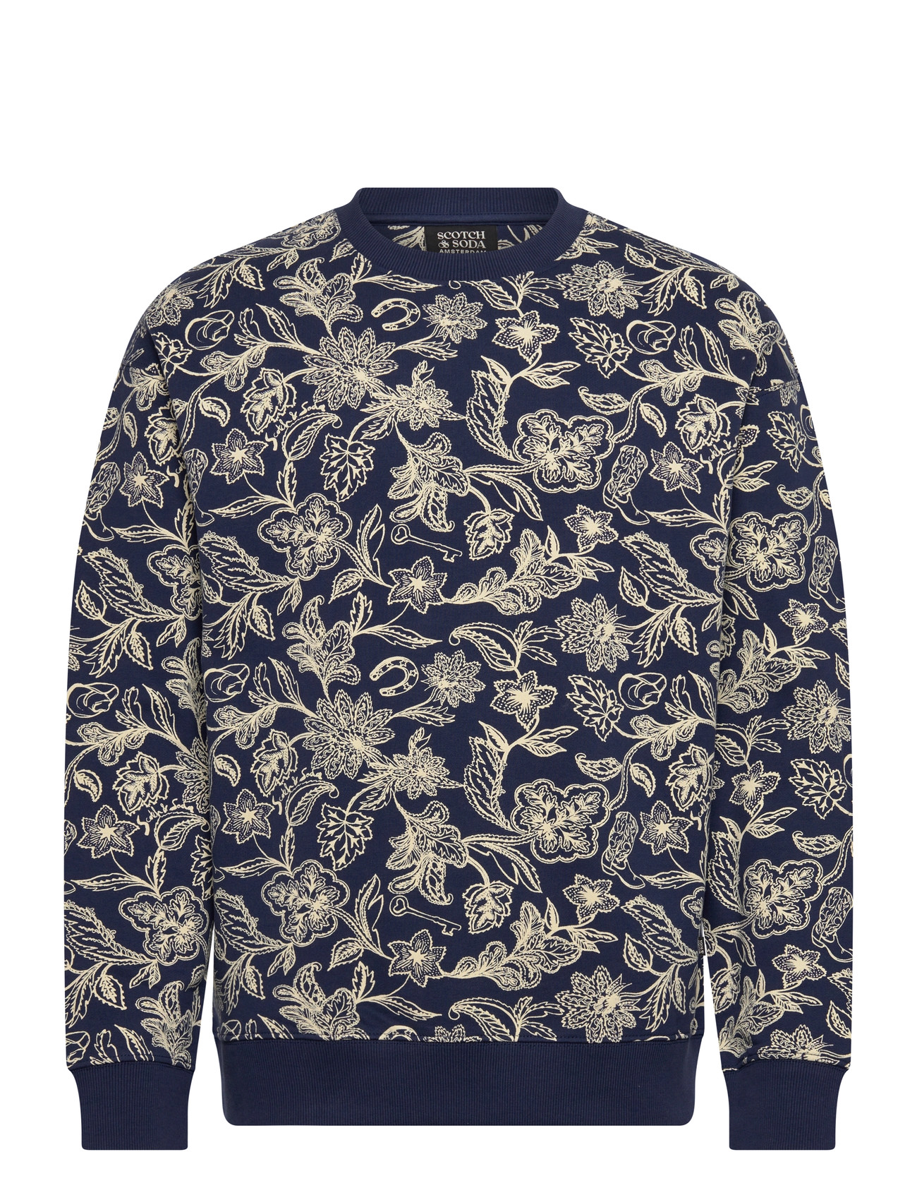 Scotch & Soda Printed Relaxedfit Sweatshirt, XXL, Navy, Sweatshirts & Hættetrøjer > Sweatshirts, Herre