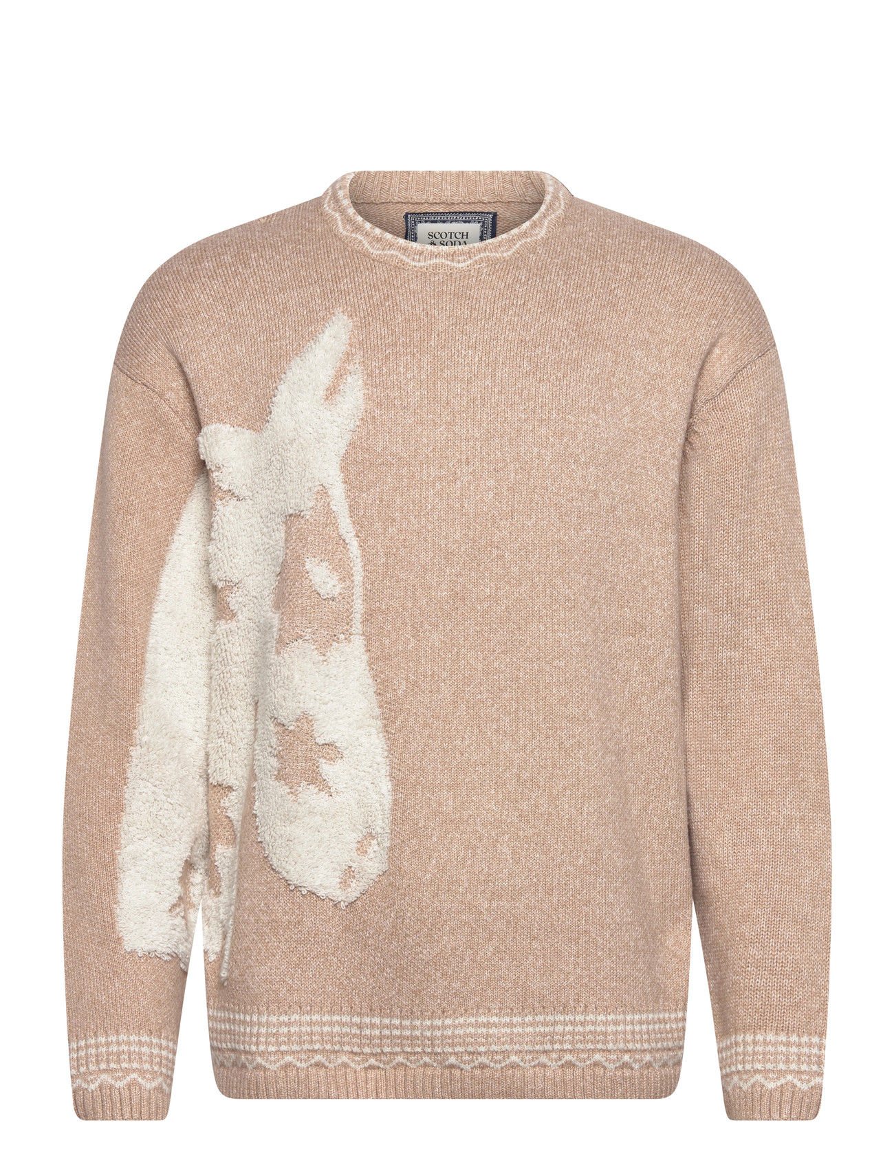 Scotch & Soda Loosefit Jacquard Pullover, XXL, Beige, Strik > Runde Halse, Herre
