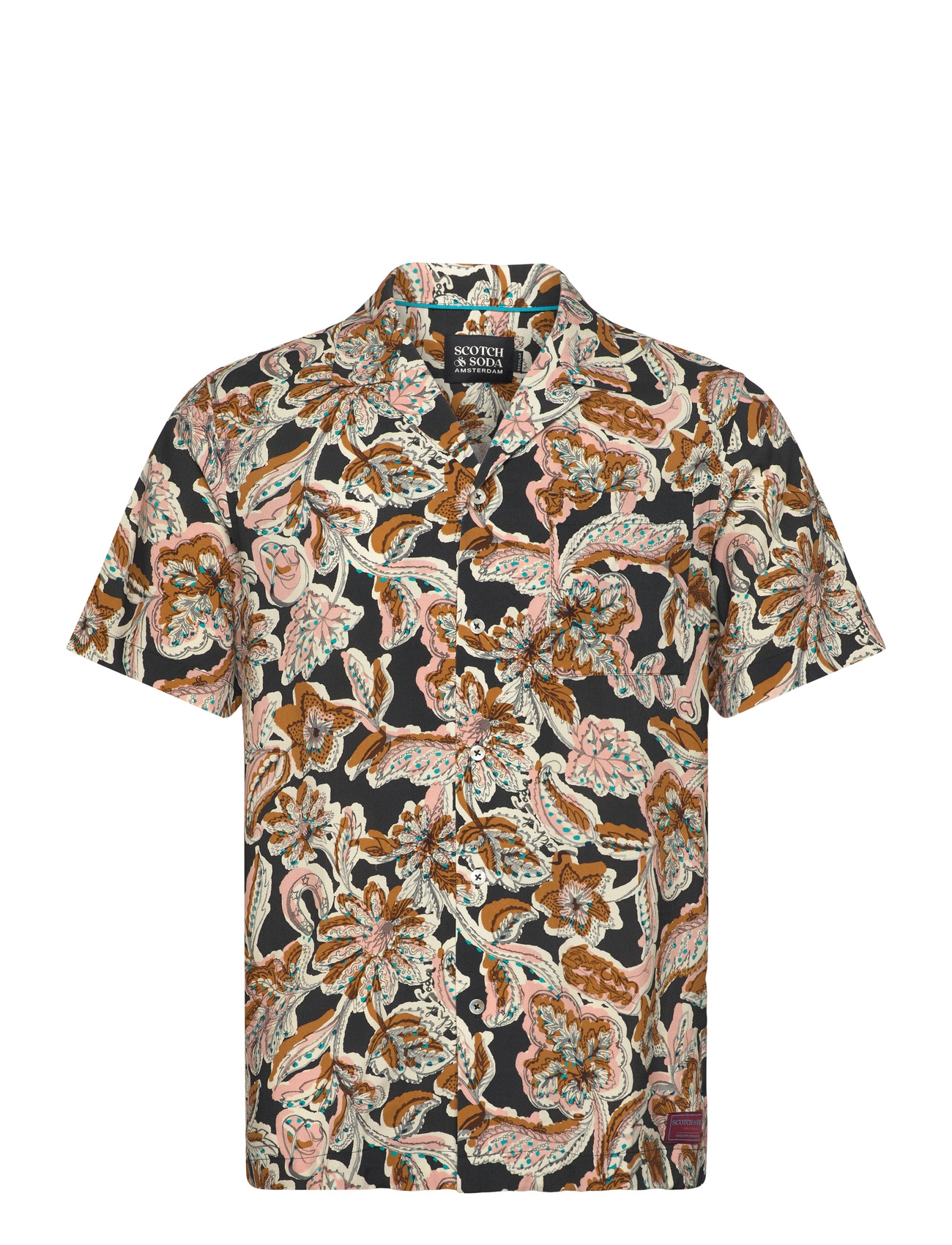 Scotch & Soda Printed Viscose Regularfit Shortsleeved Shirt, M, Multi/patterned, Skjorter > Afslappet Shirts, Herre