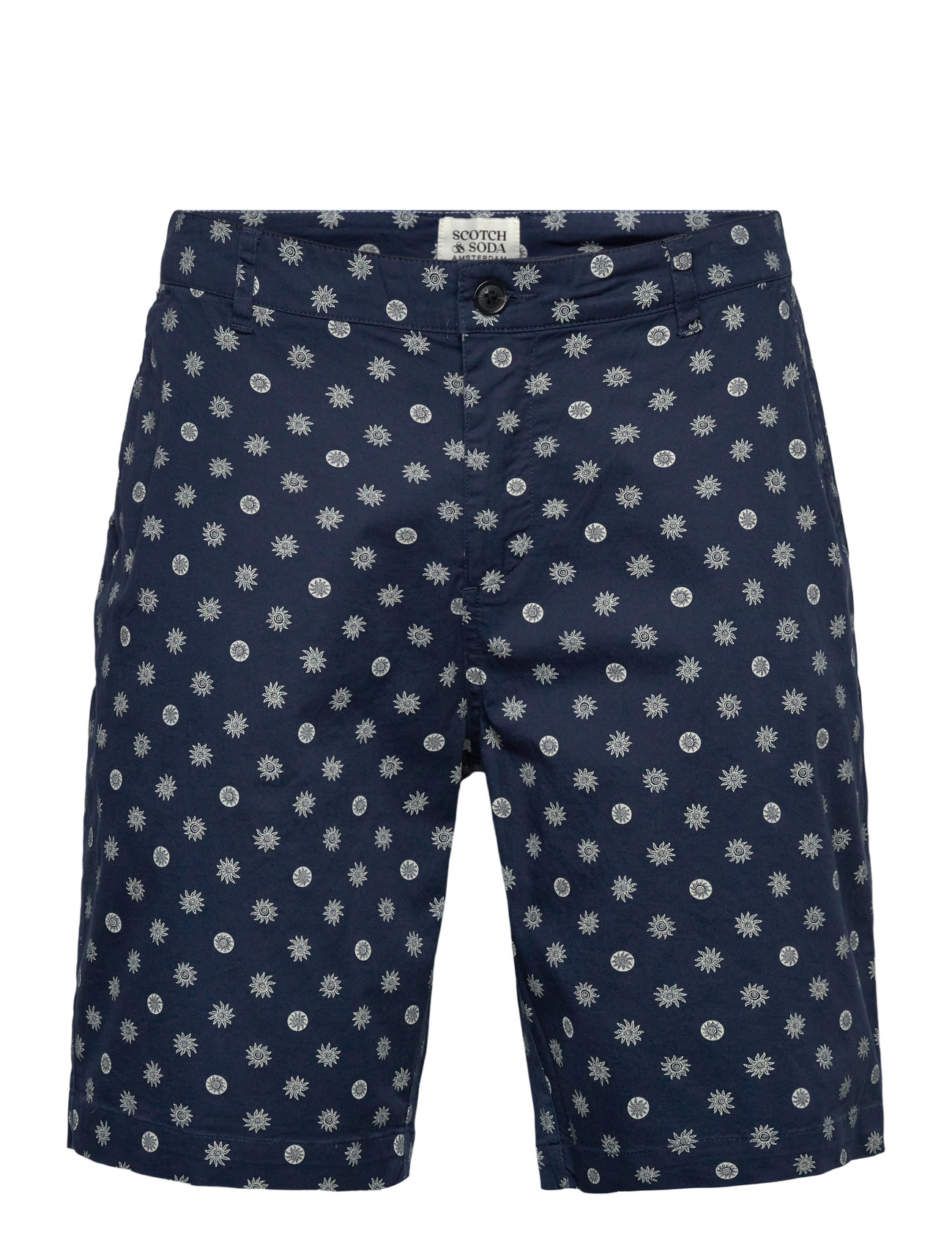 Scotch & Soda Stuart Printed Stretch Cotton Chino Shorts, XXL, Navy, Shorts > Afslappede Shorts, Herre