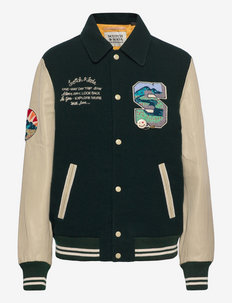 Wool & leather college jacket - bomber jakker - preppy green
