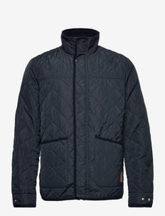 Corduroy-trimmed quilted nylon jacket in Recycled Polyester - quilted jackets - navy