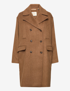 Brushed double breasted, relaxed fit tailored coat - lange winterjassen - sand melange