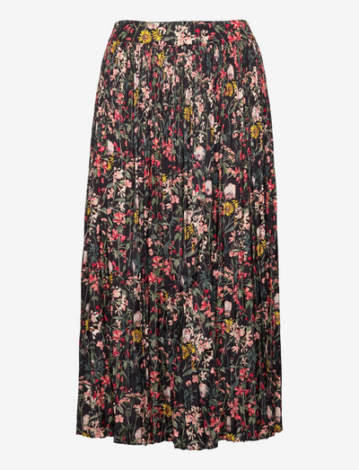 Pleated printed maxi skirt in recycled Polyester - midi nederdele - meadow deep raspberry