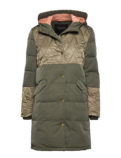 SCOTCH & SODA Mixed Fabric Parka Jacket With Quilting Details Gefütterter Mantel Grün SCOTCH & SODA