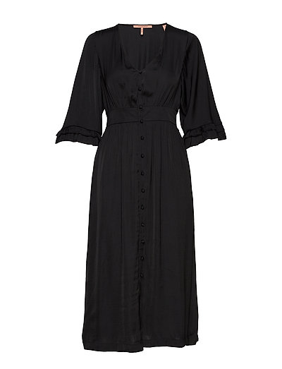Midi Length V-Neck Dress With Ruffles Kleid Knielang Schwarz SCOTCH & SODA