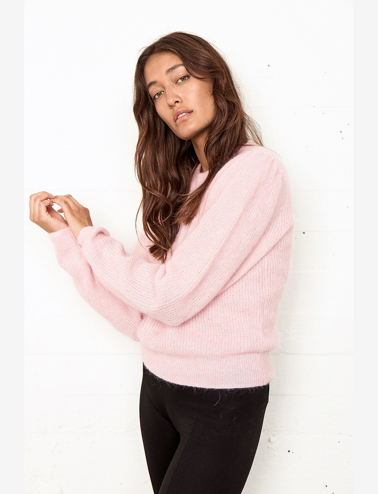 Second Female - Brooky Knit Puff O-Neck - tröjor - silver pink - 0