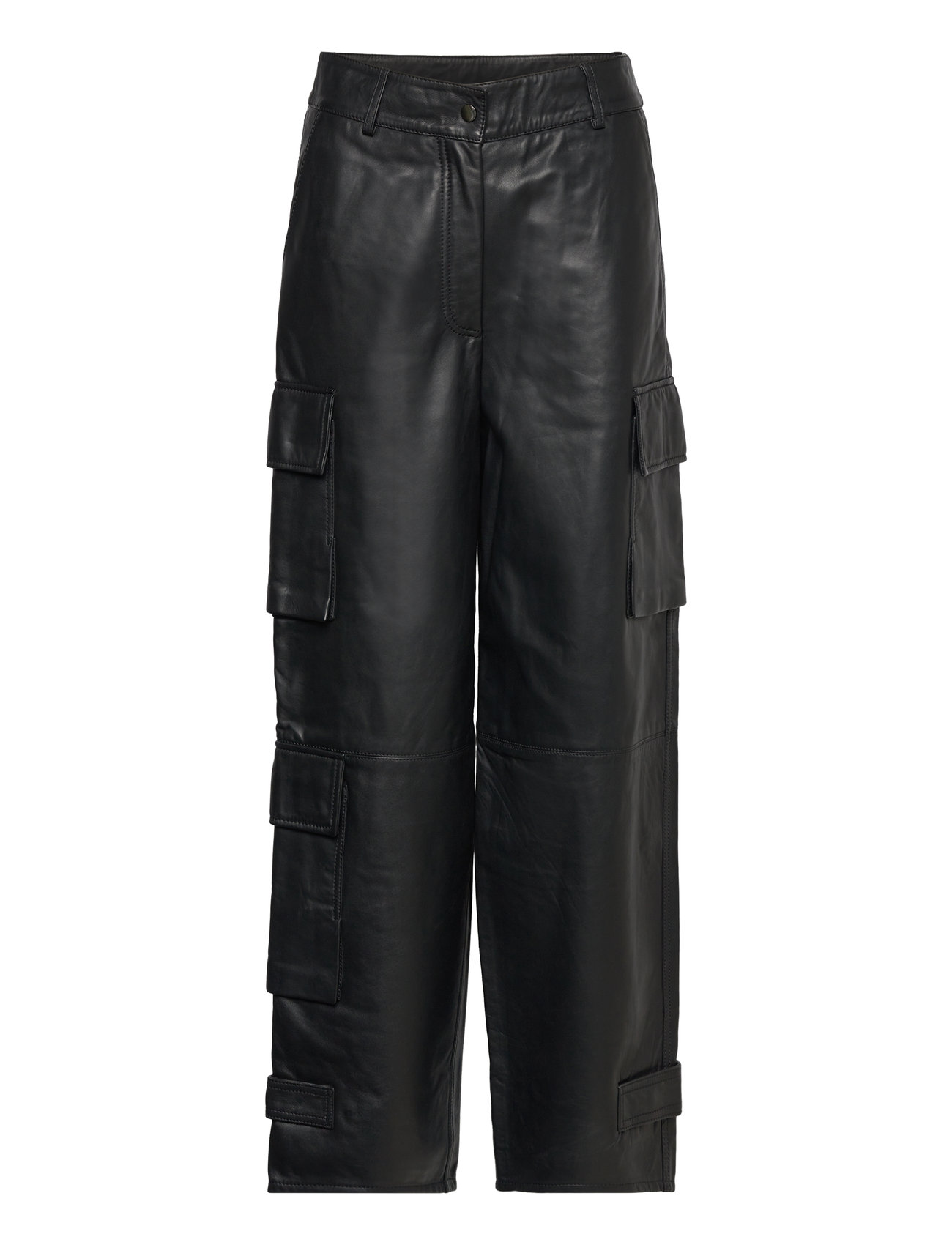 Loose fit leather pants with waist band