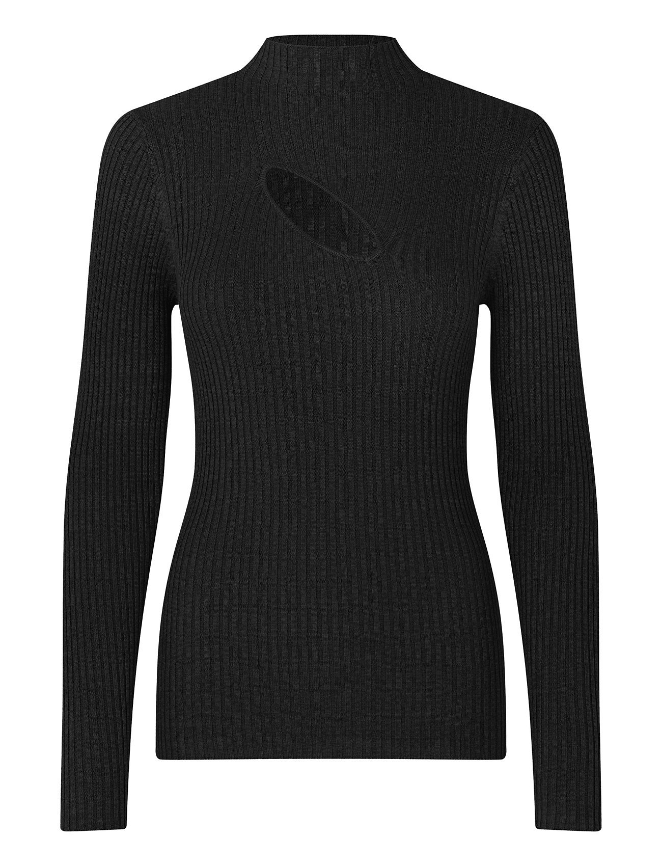 Sanka Knit T-Neck Tops T-shirts & Tops Long-sleeved Black Second Female