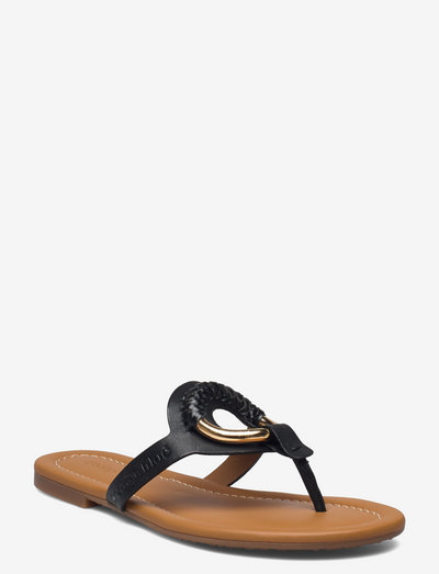 BOEMIA MAT B036 GOLD+VIGOR LAME 056 PLAT - flat sandals - black