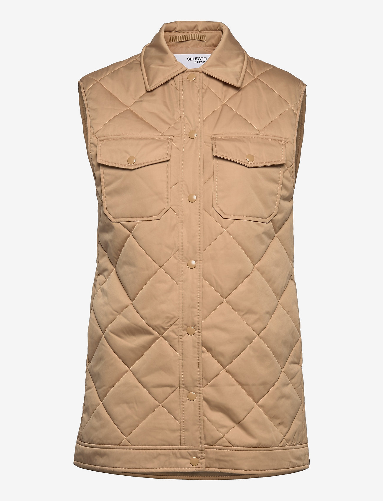 Selected Femme - SLFTINNA LONG QUILTED VEST - down- & padded jackets - tannin - 0