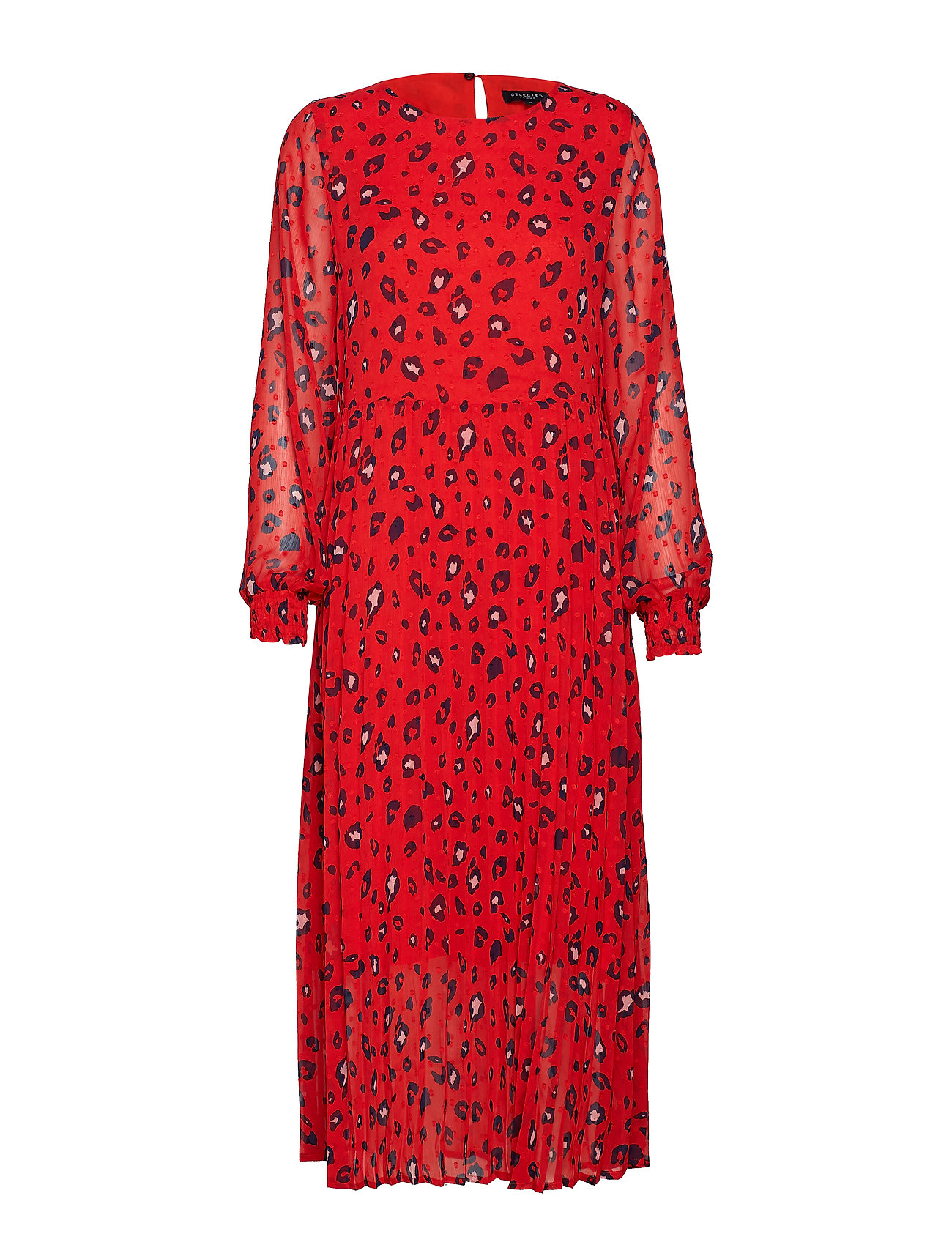 Slfbella Ls Plisse Dress Ex Maxi Galajurk Rood Selected Femme selected femme kopen in de aanbieding