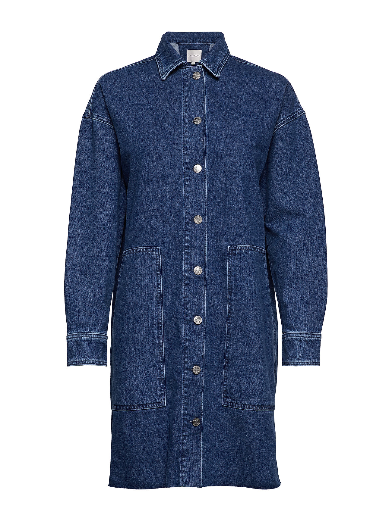 Slfhanna Ls Long Mid Blue Denim Shirt W Jurk Knielengte Blauw Selected Femme selected femme kopen in de aanbieding