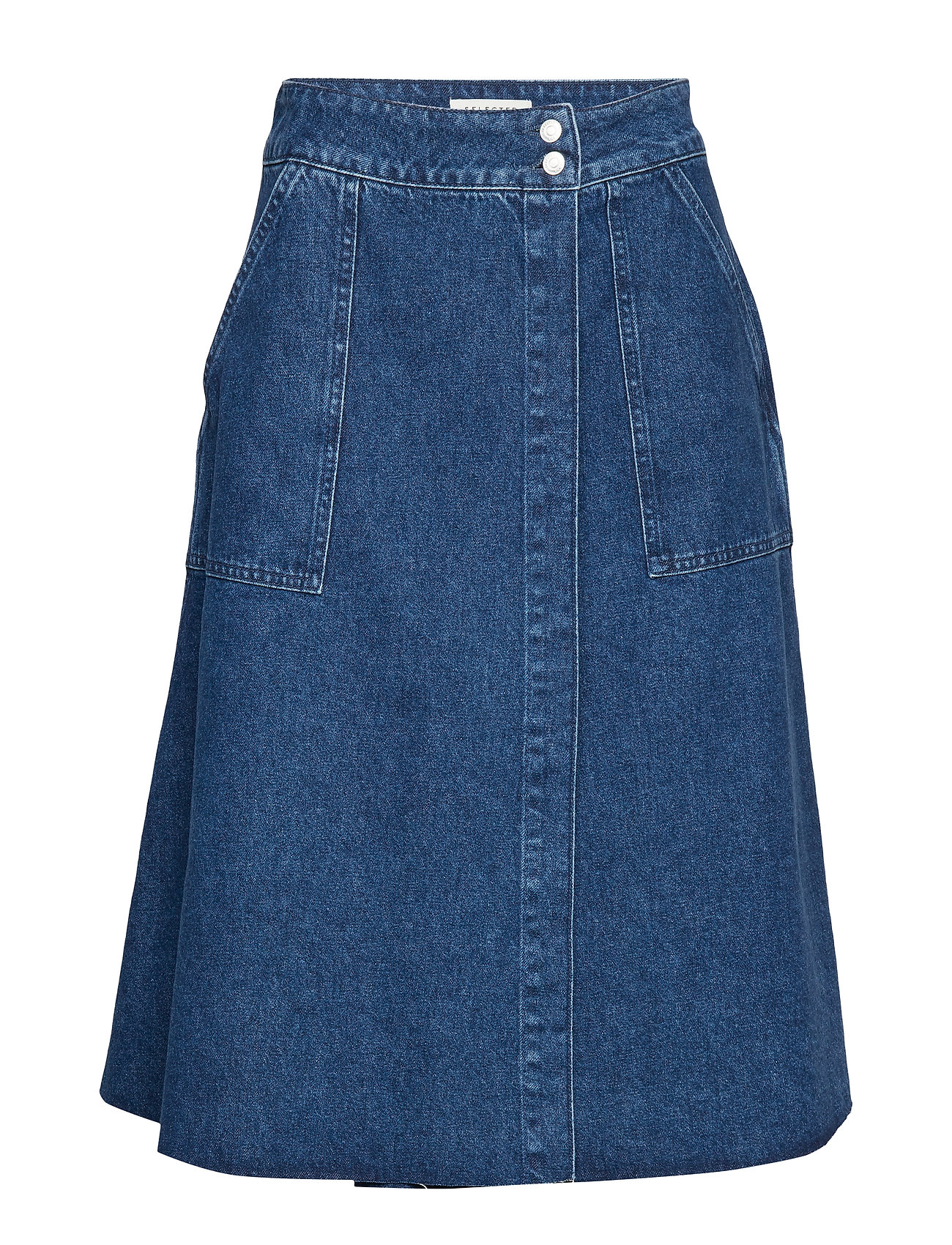 Slfhanna Hw Midi Mid Blue Denim Skirt W Rok Knielengte Blauw Selected Femme selected femme kopen in de aanbieding