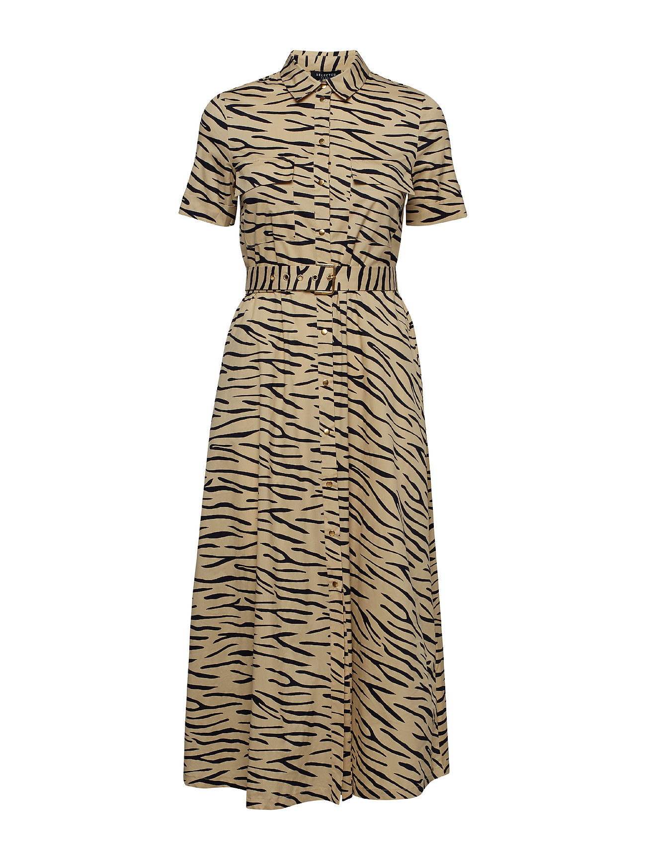 Slfdina Ss Calf Shirt Dress Ex Jurk Knielengte Beige Selected Femme selected femme kopen in de aanbieding