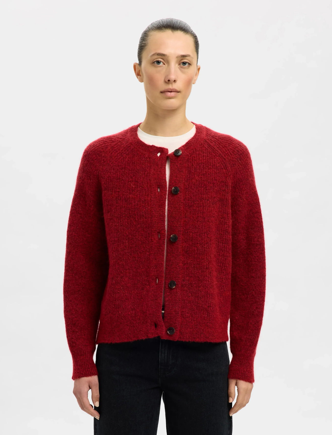 Selected Slflulu Ls Knit Short Cardigan Noos, L, Red, Strik > Cardigans, Dame