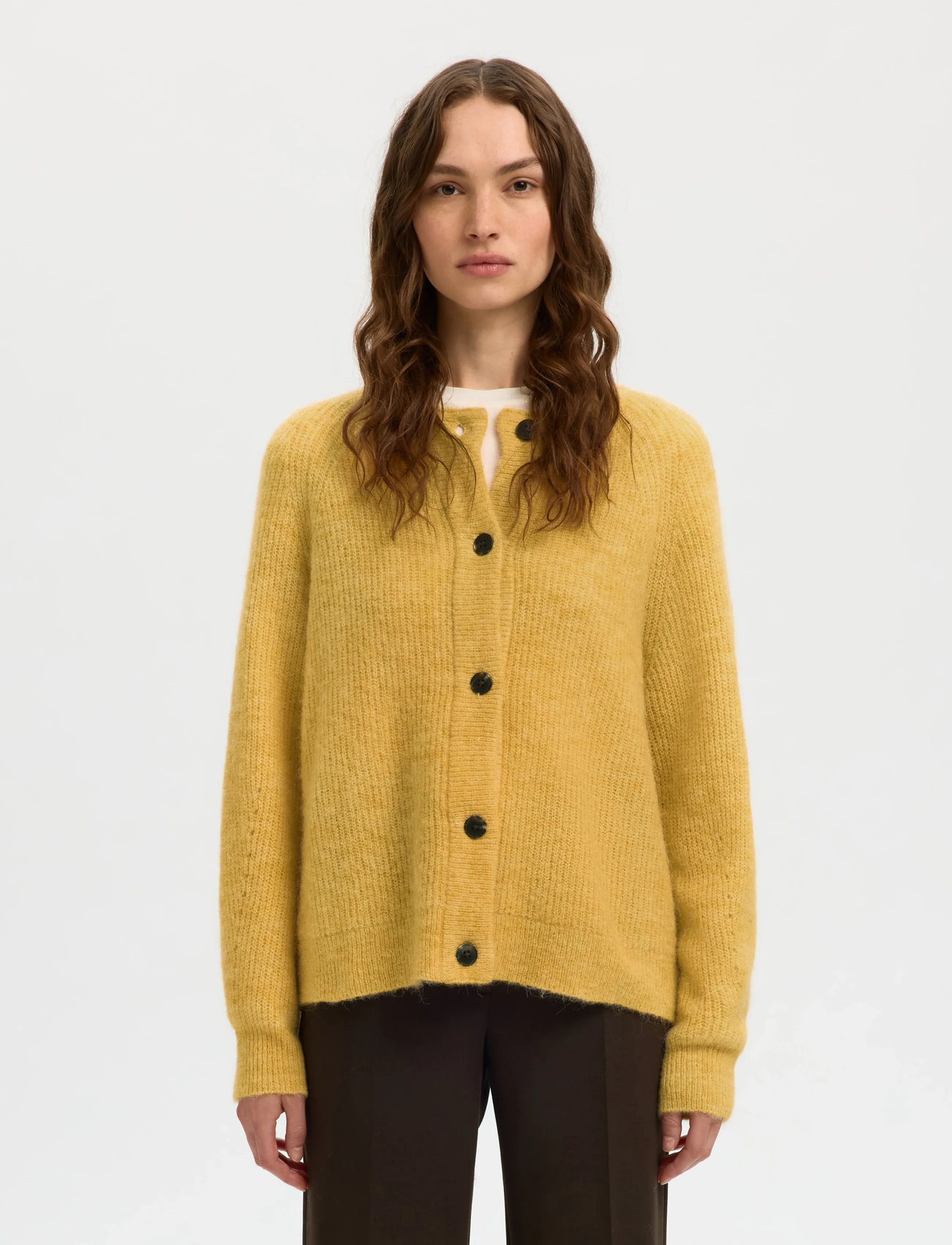 Selected Slflulu Ls Knit Short Cardigan Noos, XXL, Yellow, Strik > Cardigans, Dame