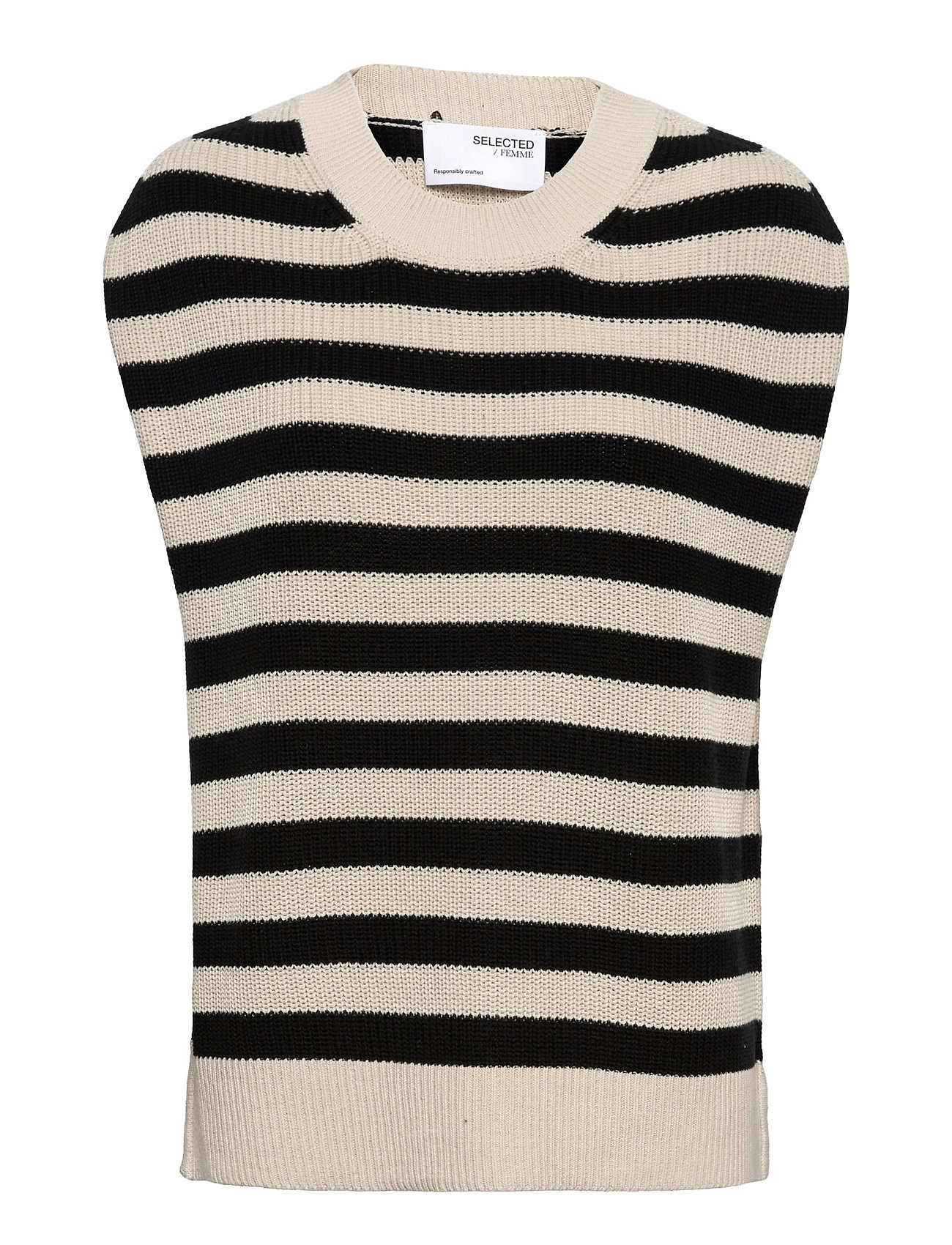 Slfpalma Knit Vest O-Neck Stripe W T-shirts & Tops Knitted T-shirts/tops Beige Selected Femme