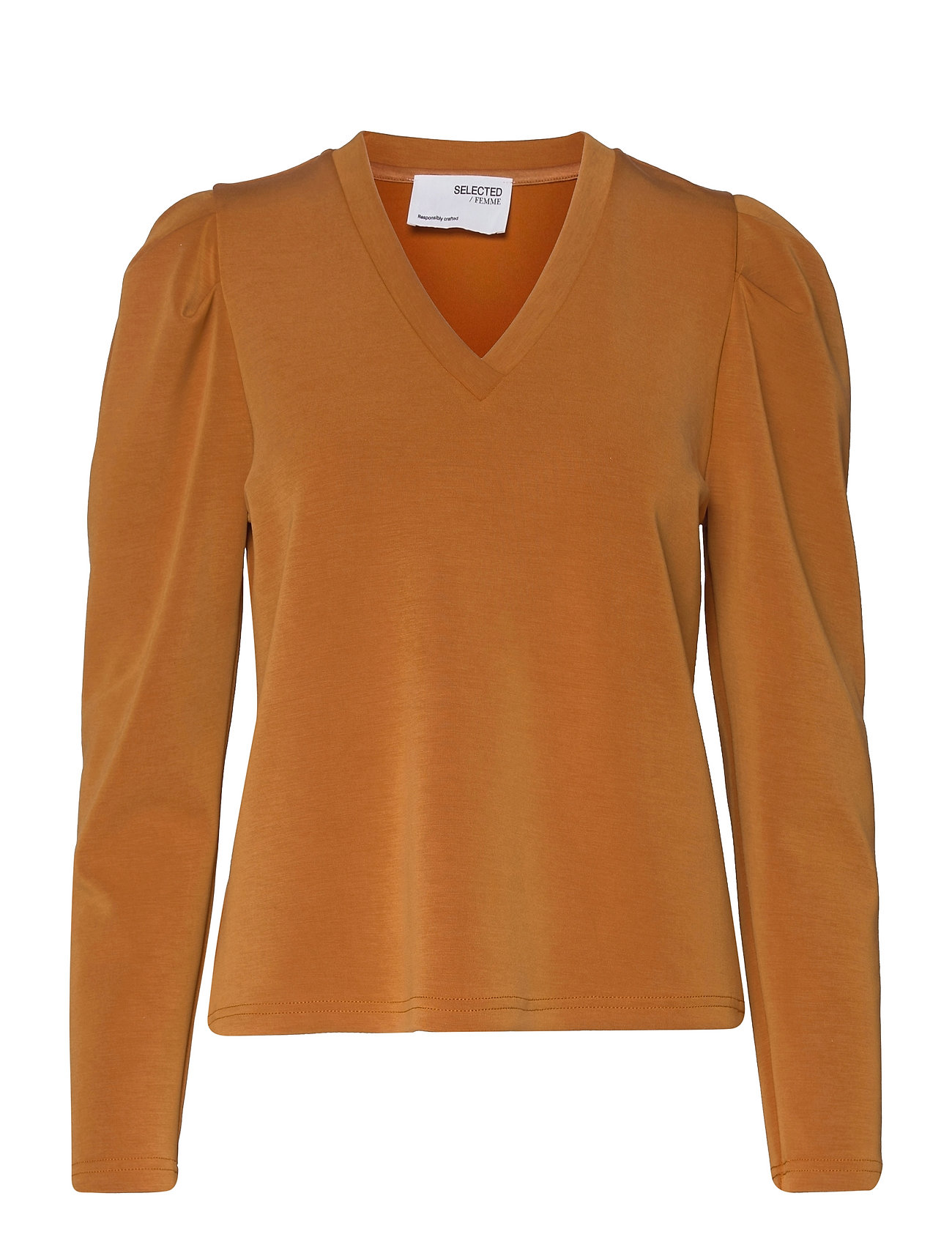 Slflora Ls V-Neck Sweat Top B Orange Selected Femme