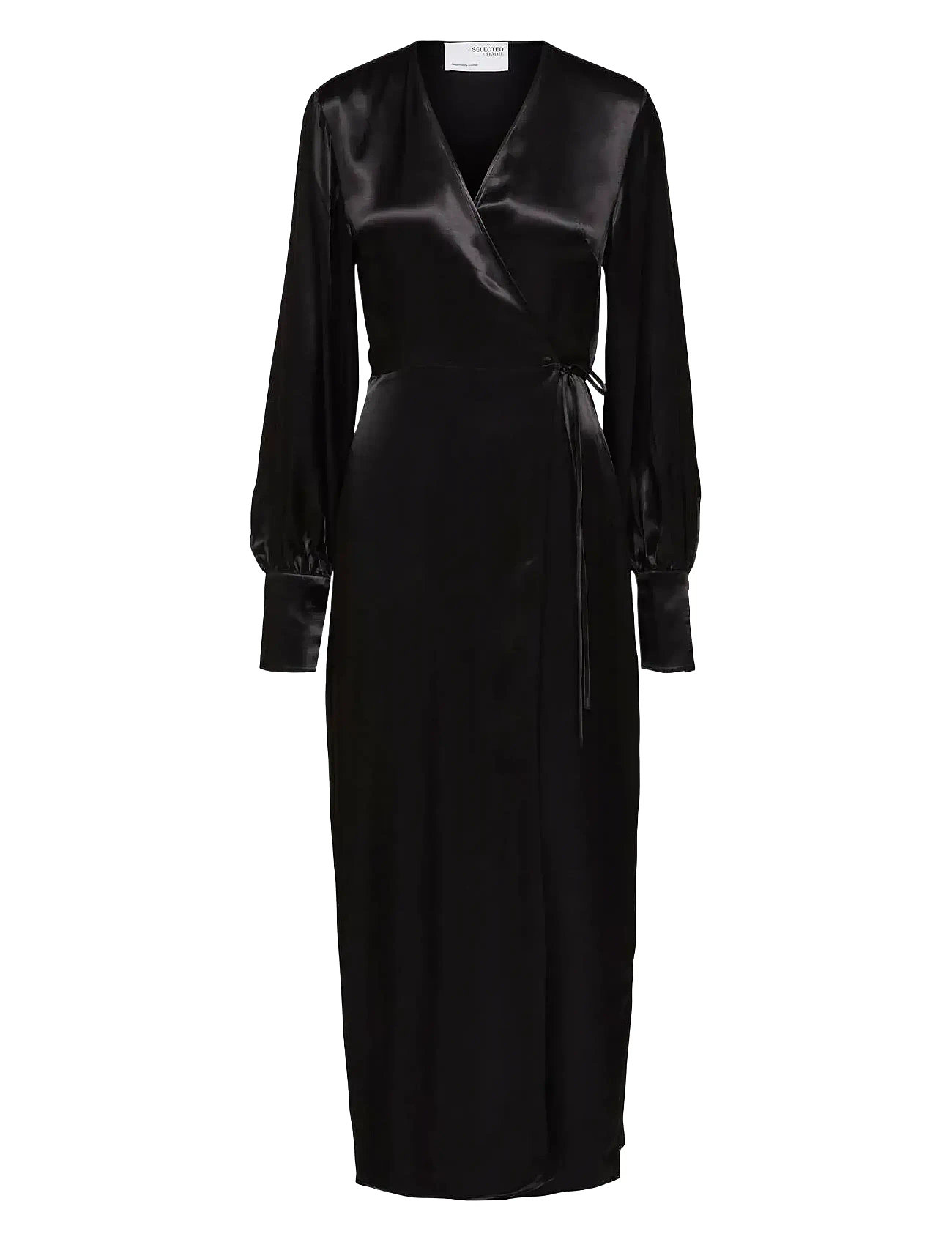 Slflyra Ls Ankle Wrap Dress B Maxikjole Festkjole Black Selected Femme