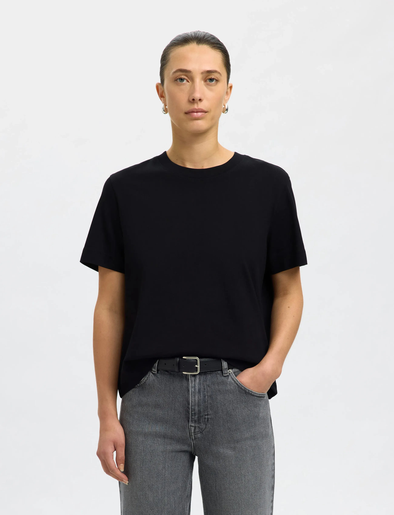 Selected Slfessential Ss Boxy Tee Noos, XL, Black, T-Shirts & Toppe > Kortærmede, Dame