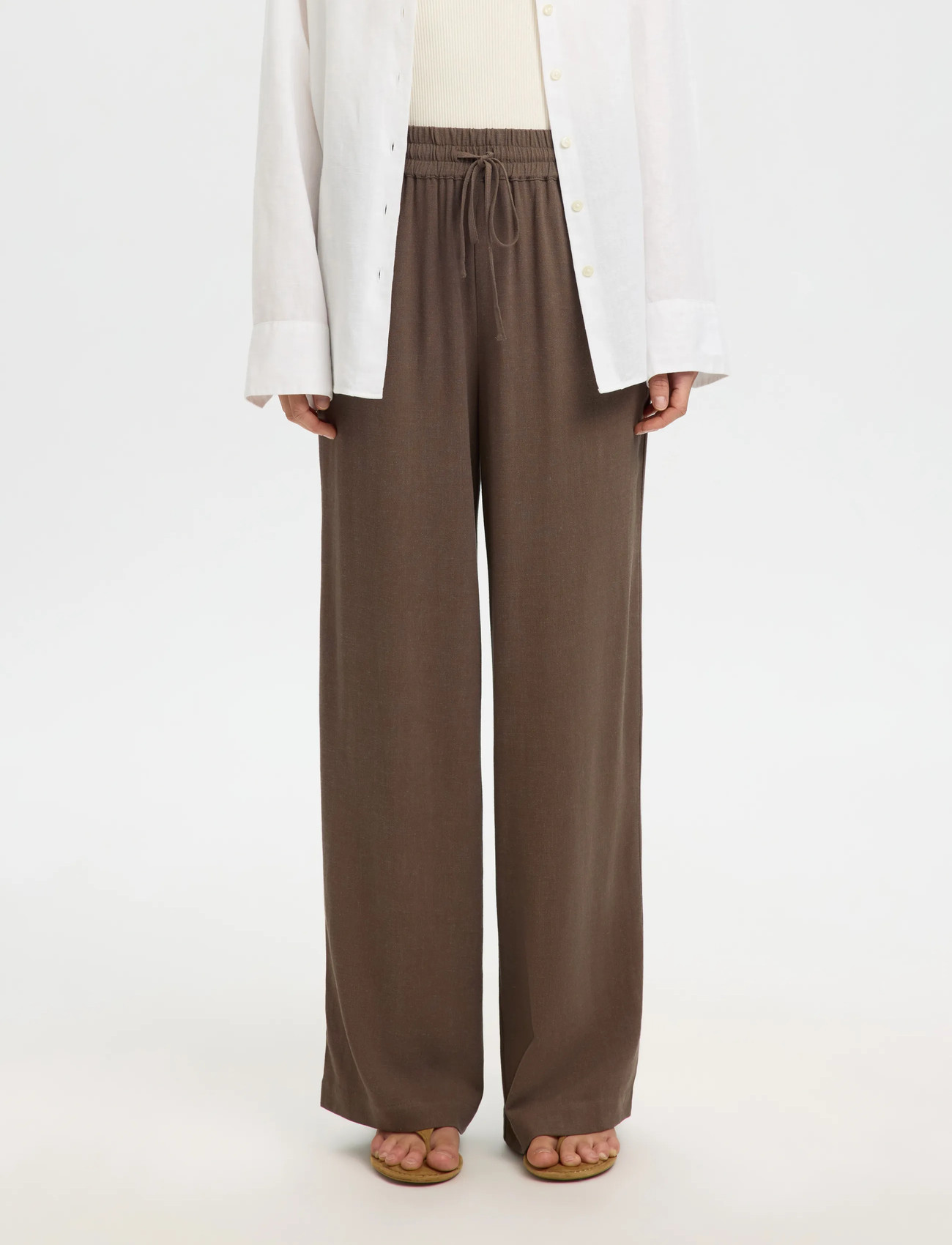 Selected Slfviva-Gulia Hw Long Sun Pant Noos, 34, Brown, Bukser > Brede Ben, Dame