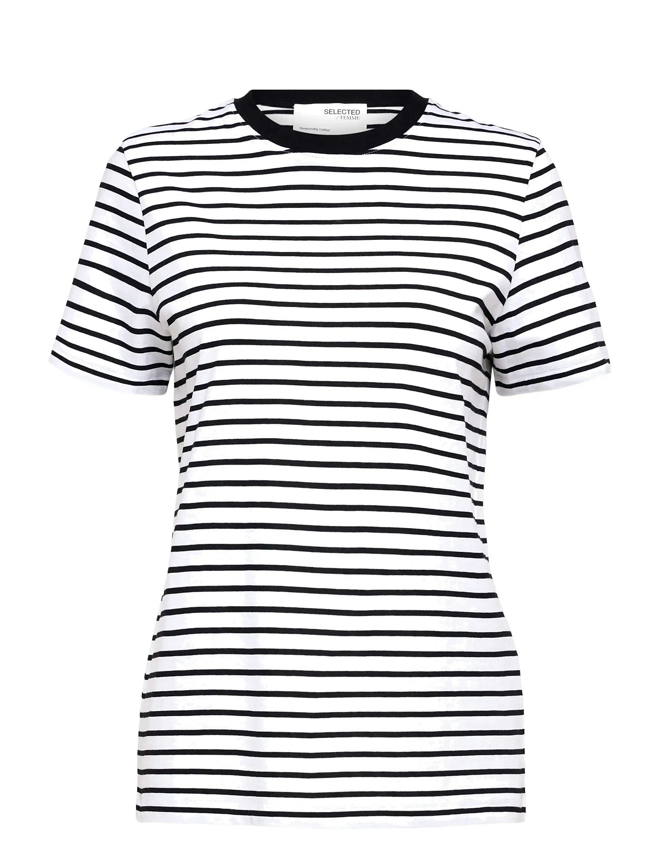 Slfmyessential Ss Stripe O-Neck Tee Noos Black Selected Femme