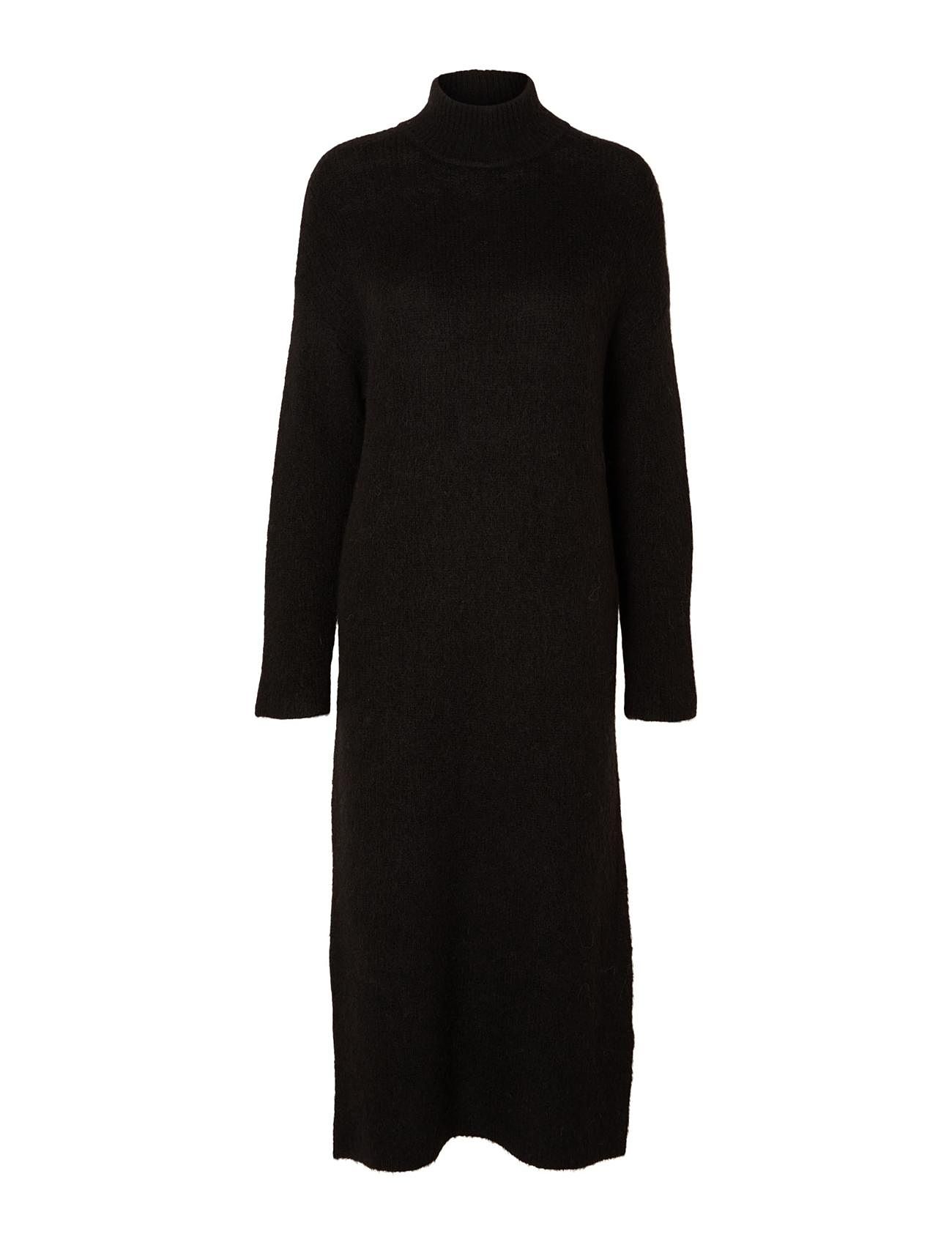 Slfmaline Ls Knit Dress High Neck Noos Knelang Kjole Black Selected Femme