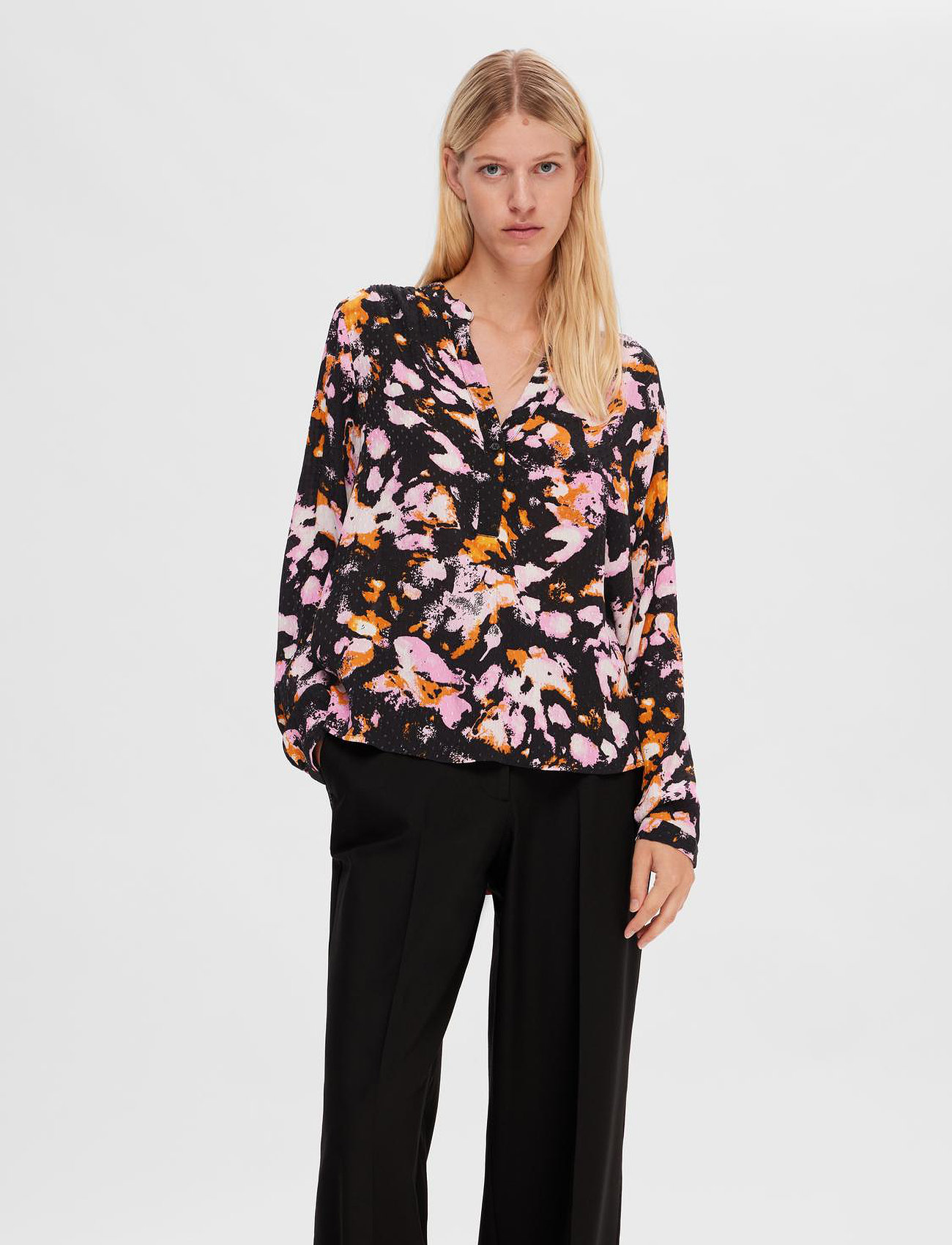 Selected Slfirene Ls Aop Top Noos, 34, Black, Bluser > Langærmede, Dame