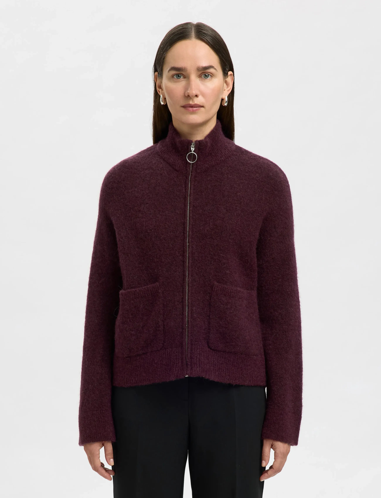Selected Slfsia Ras Ls Knit Zipper Cardigan Noos