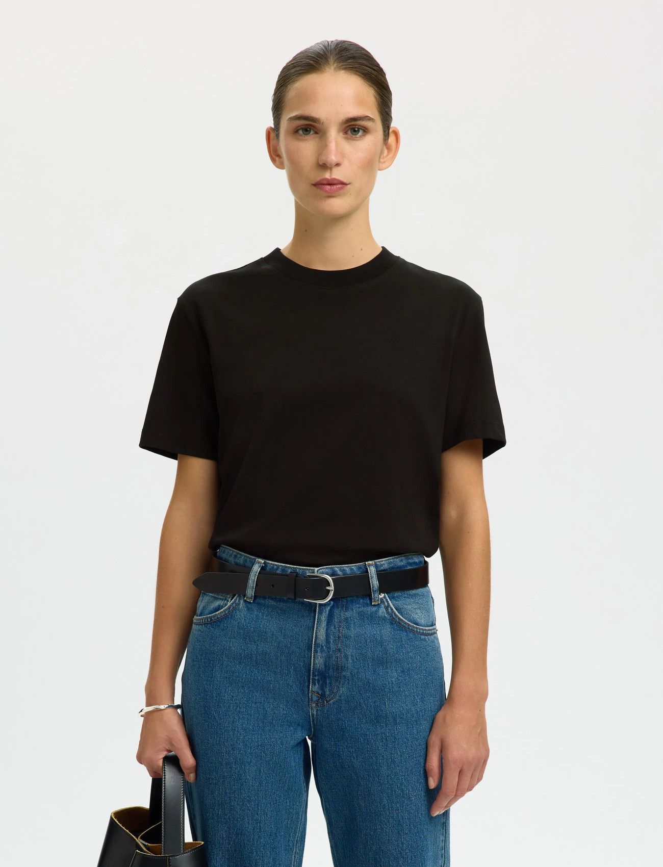 Selected Slfrelax Colwoman Ss Mock Neck Tee Noos, M, Black, T-Shirts & Toppe > Kortærmede, Dame