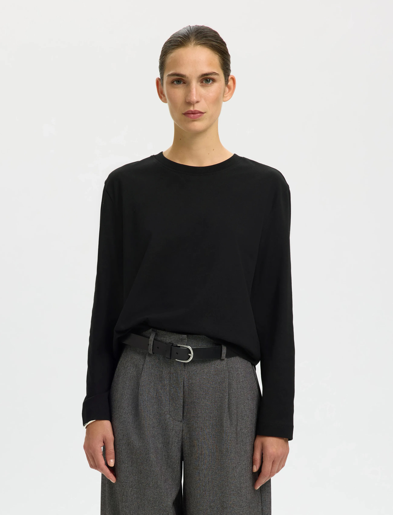 Selected Slwessential Ls Boxy Tee Noos, XXL, Black, T-Shirts & Toppe > Langærmede, Dame