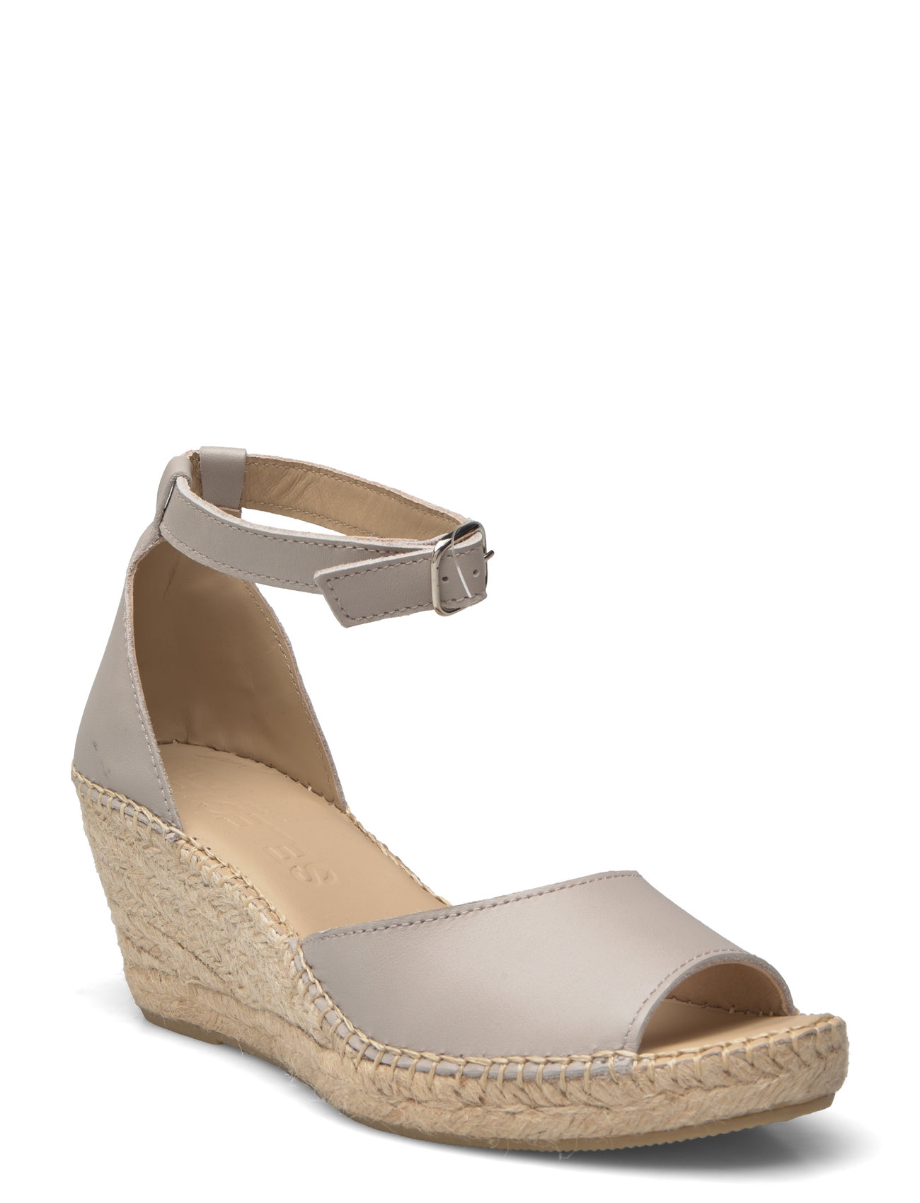 Slfingrid Leather Wedge Espadrilles Sko Med Kilehæl Beige Selected Femme