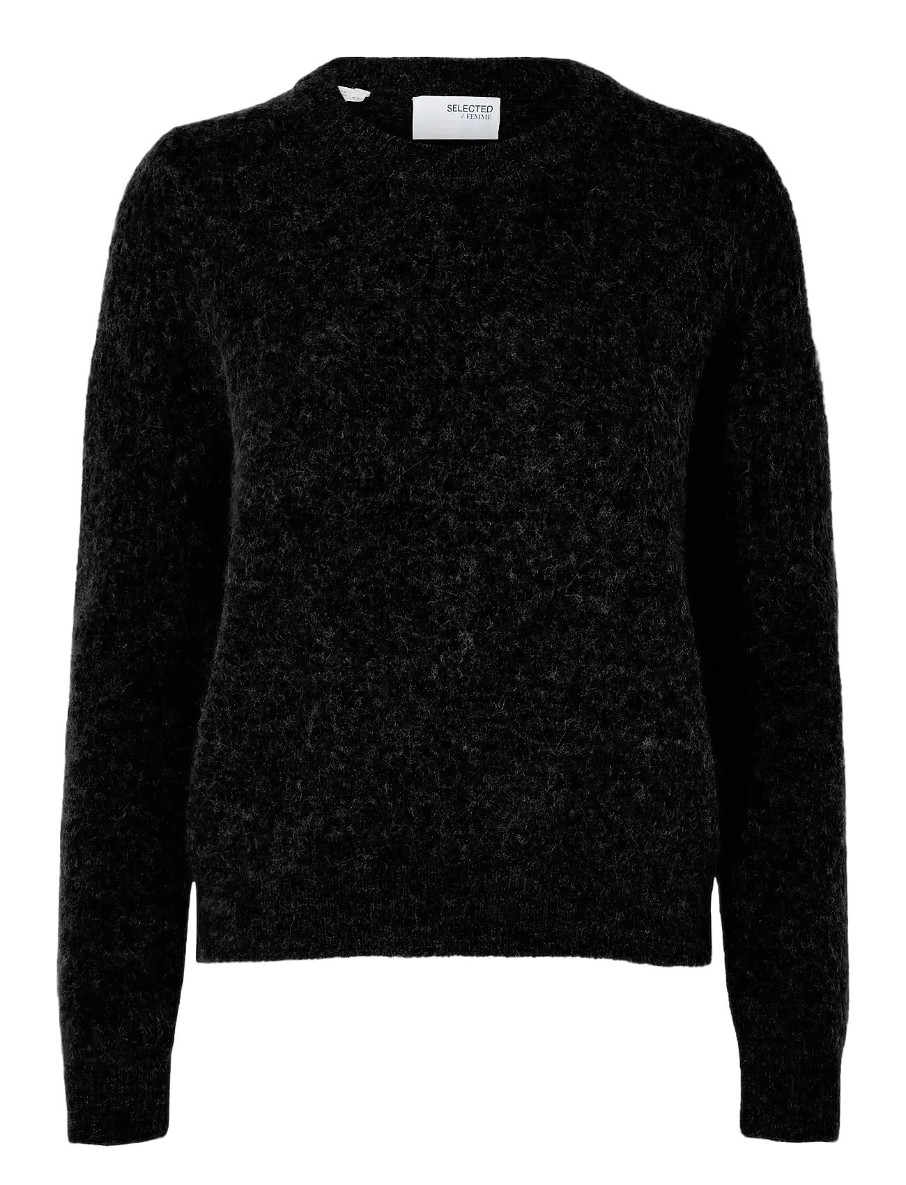 Slfsia Ras Ls Knit O-Neck Noos Black Selected Femme