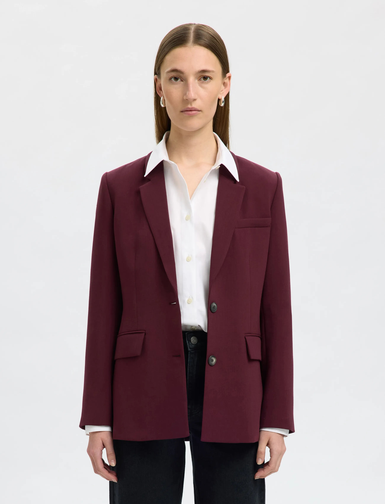 Selected Slwrita Ls Classic Blazer Mel Noos, 38, Burgundy, Blazere > Enkeltradede Blazere, Dame