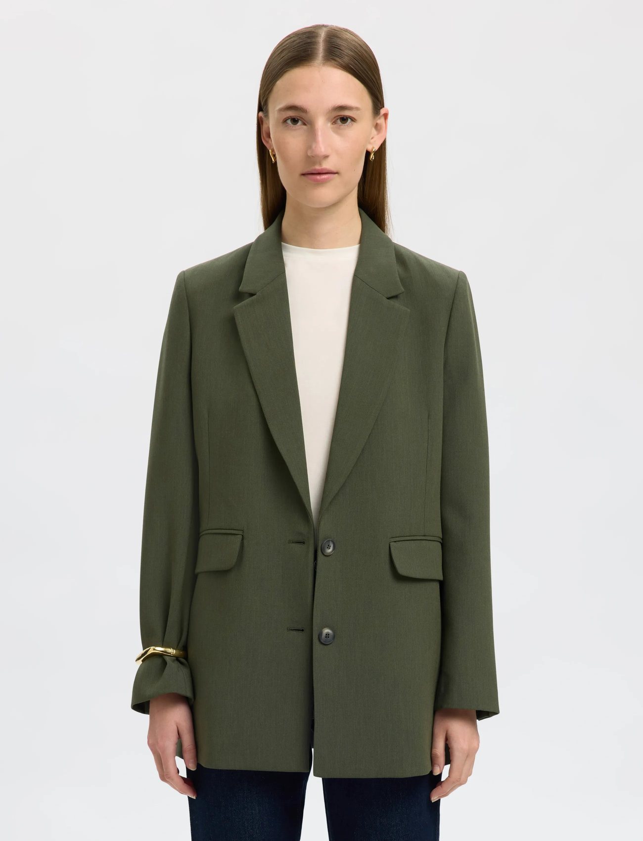 Selected Slwrita Ls Relaxed Blazer Mel Noos, 38, Khaki green, Blazere > Enkeltradede Blazere, Dame